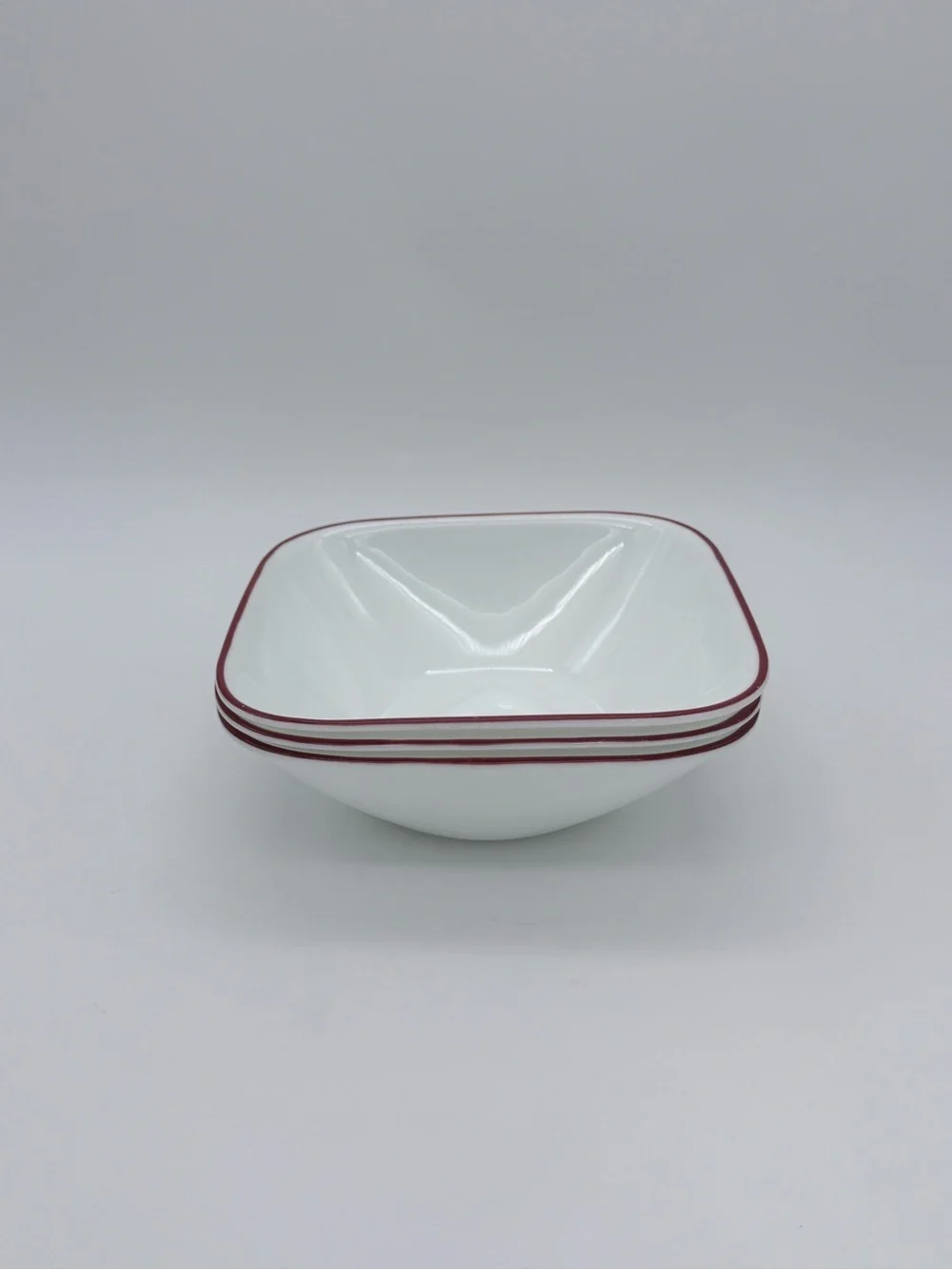 Corelle Vitrelle Square White Cereal Bowls Radiant Red Band Rim 6-1/4” Set Of 3